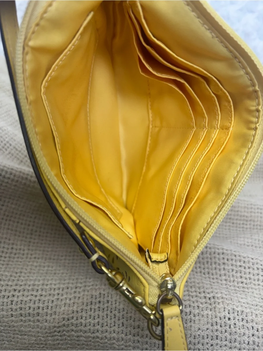 Coach Yellow Ashley Lace Laser-Cut Leather large convertible wristlet shoulder